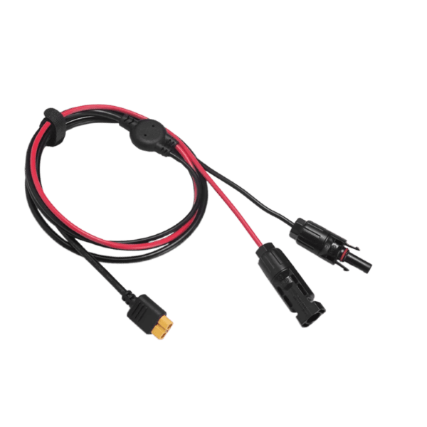 EcoFlow MC4 to XT60 charging cable, 3.5 meters long, coiled neatly with visible connectors on both ends, displayed on a white background.