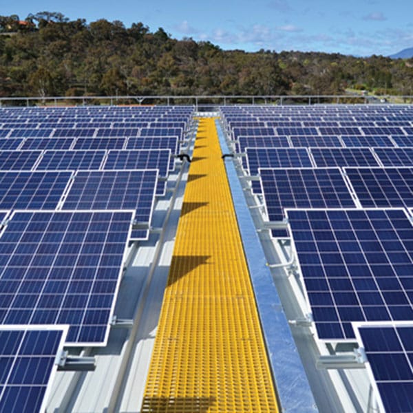 Row of blue solar panels