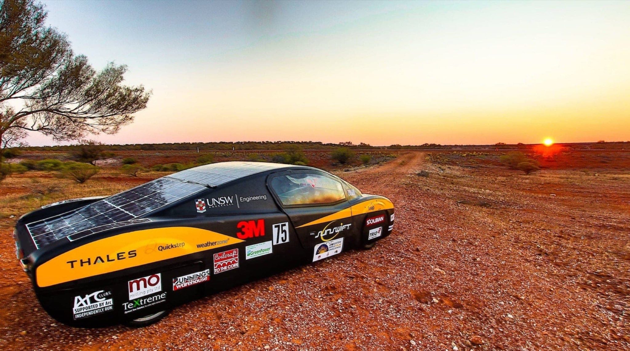 Solar car facing the sunset